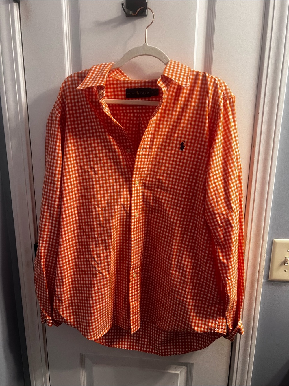 Ralph Lauren Orange and White Gingham Button-Down Shirt